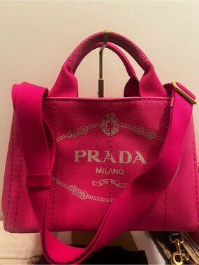 Prada Milano Pink Mini Canvas Tote Bag with Adjustable Strap